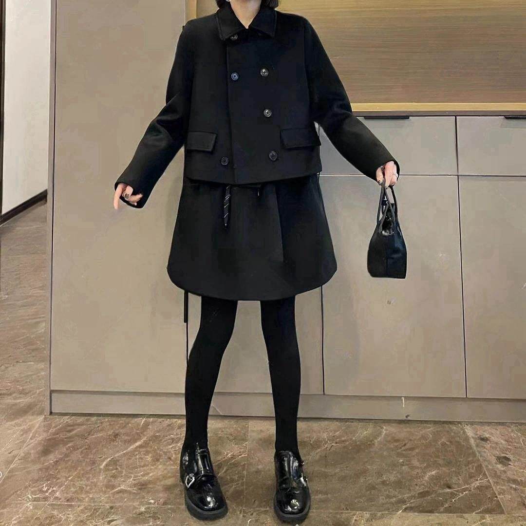 气质减龄新款两件套女2025秋季大码胖MM时尚休闲黑色呢子时髦套装