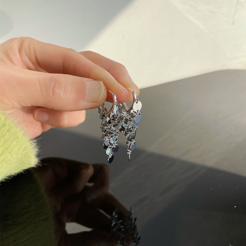 s925通体纯银圆形爱心耳扣日韩中长款懒人免摘大耳垂显瘦耳环新品