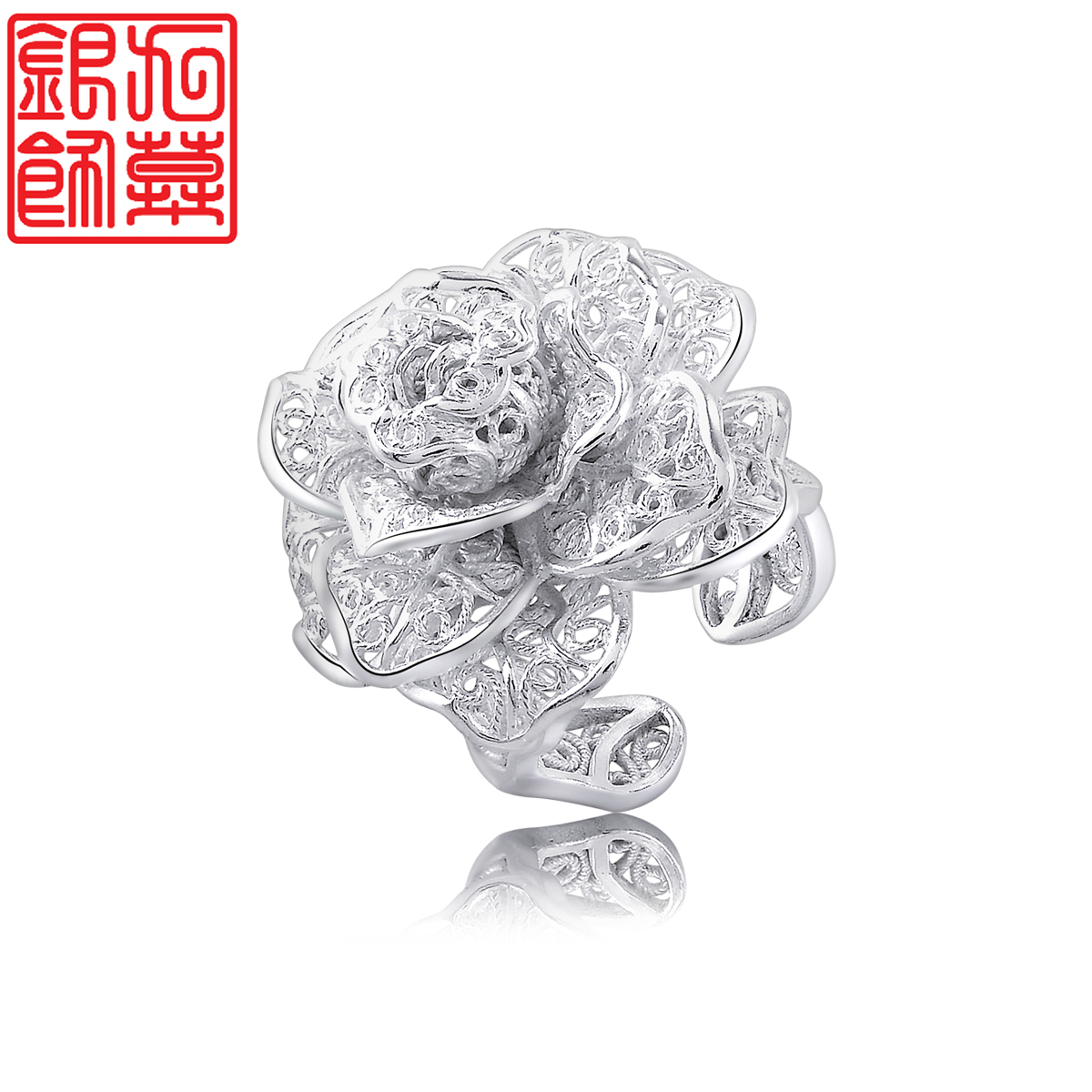 s990足银玫瑰二代戒指掐丝工艺