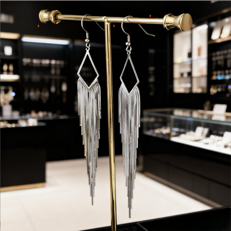 S925银蛇骨超闪菱形流苏耳环