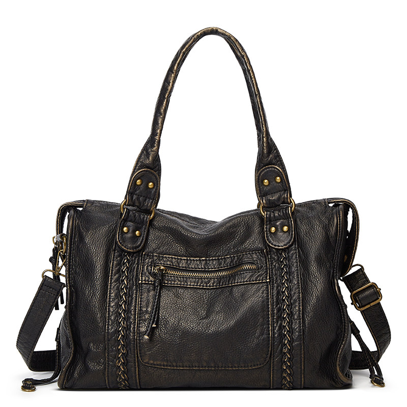 跨境热销复古时尚水洗做旧镶嵌铆钉腋下托特包休闲百搭单肩斜挎包