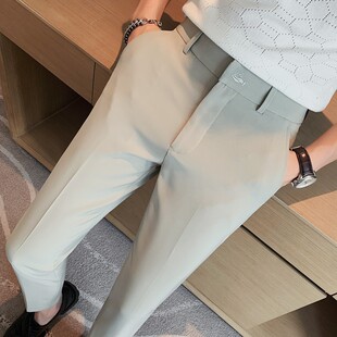 潮流春秋新款 刺绣小脚西装 裤 九分西裤 休闲裤 韩版 英伦风男士 男修身