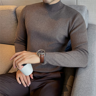 套头半高领亲肤莫代尔保暖打底毛线衣男 高品质精细针织衫 羊毛