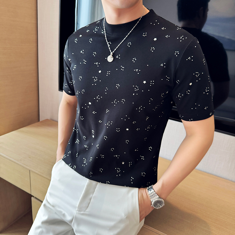 满天星烫钻短袖T恤男士夏季2025新款潮流潮牌痞帅高级感男装衣服