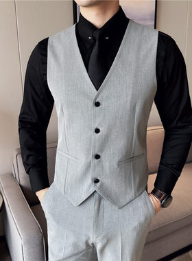 修身西装马甲套装男结婚伴郎团礼服商务休闲大码工作服背心职业装