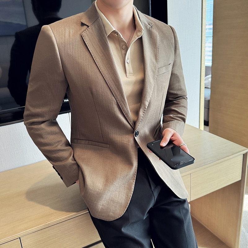 夏季亚麻轻薄半里布修身西装时尚休闲清爽透气百搭绅装西服外套男