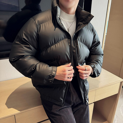 高级感PU皮羽绒棉服立领面包服