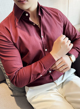 夏季薄款男士棉麻休闲纯色长袖衬衫韩版商务英伦百搭衬衣外套潮男