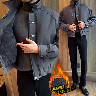 【加绒毛】冬季男生过冬外套立领飞机扣羽绒棉服加厚保暖飞行夹克