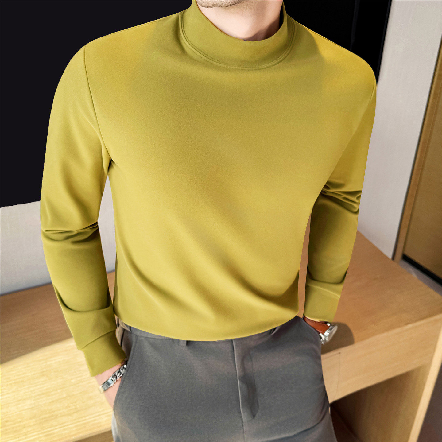 男士德绒打底衫男秋冬半高领冬季卫衣保暖内搭上衣双面绒长袖t恤