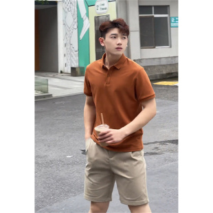 2026夏季焦糖色短袖polo衫男高级感翻领T恤高端商务有领正肩半袖