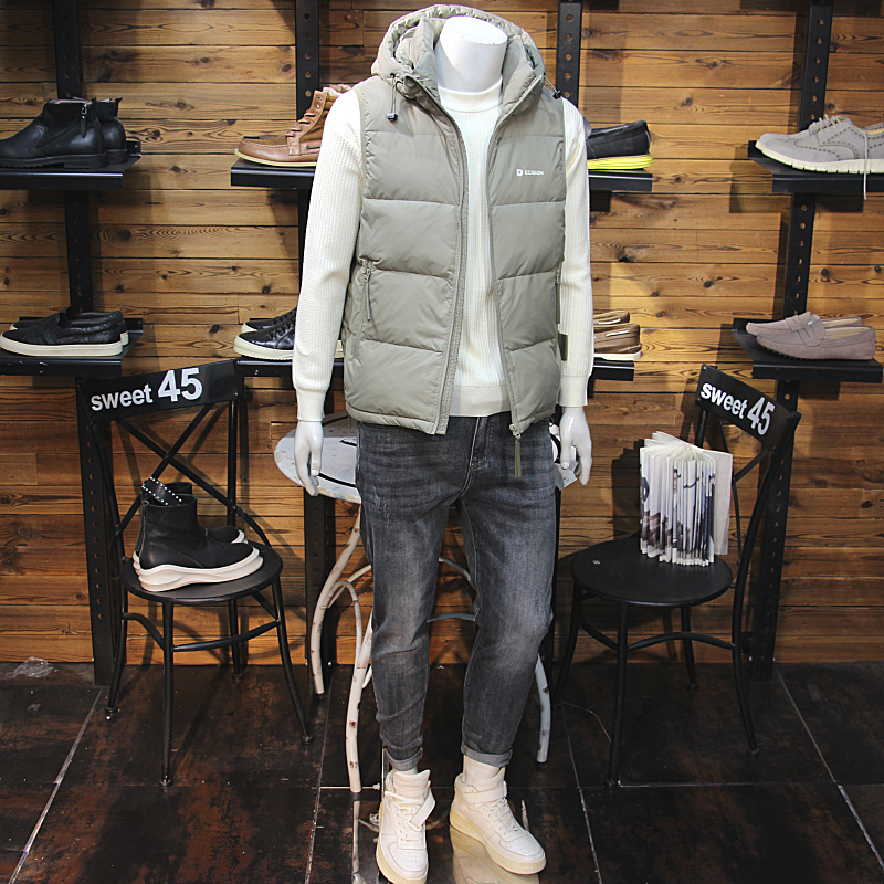 冬装男连帽羽绒马甲简约修身休闲帅气青年保暖羽绒坎肩外套