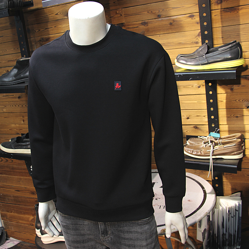 马刺绣图案春装男圆领卫衣简约时尚青年帅气百搭套头长袖卫衣