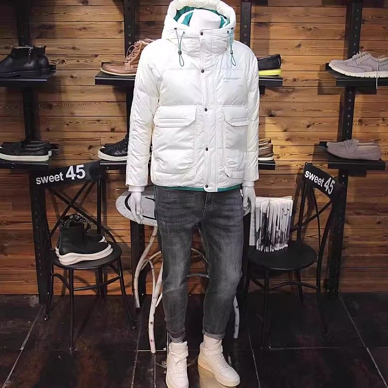 冬装男连帽羽绒服原创拼接口袋设计修身休闲保暖青年羽绒外套上衣
