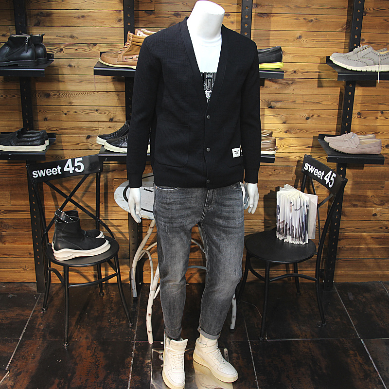 秋季男士针织开衫外套简约净版纯色修身休闲青年毛衣外搭春秋外套
