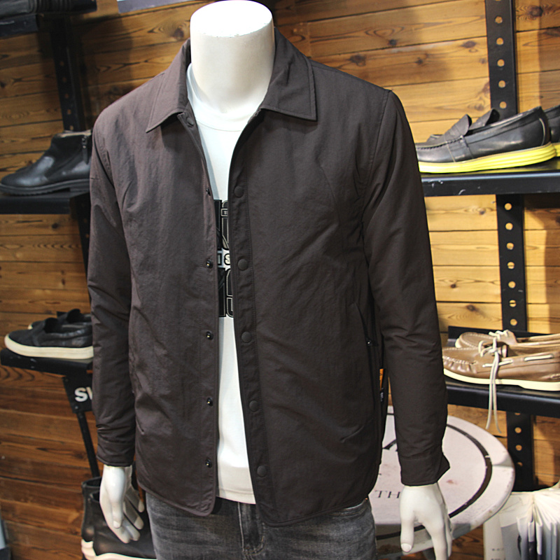 秋冬男翻领棉服夹克简约净版拉链口袋时尚修身休闲保暖薄棉衣外套