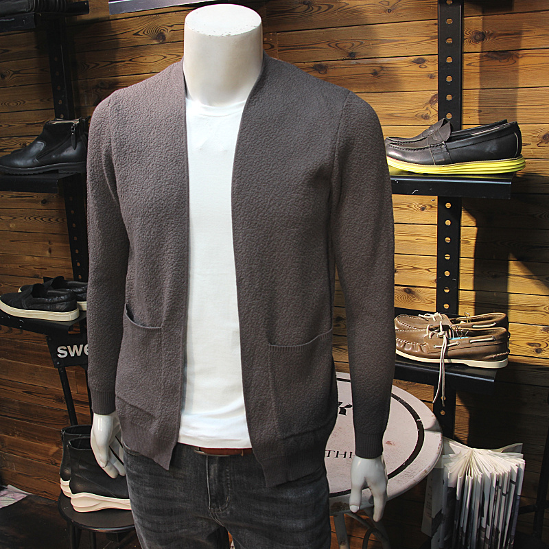秋冬男士假两件针织开衫简约时尚修身休闲青年百搭毛衣开衫外套