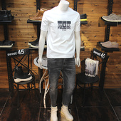 圆领修身 创意图案秋冬男加厚短袖 时尚 青年帅气百搭厚料打底T恤