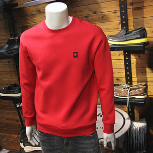 马刺绣图案春装男圆领卫衣简约时尚青年帅气百搭套头长袖卫衣