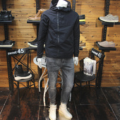 青年修身 秋装 男连帽冲锋衣外套原创侧拉链设计时尚 休闲带帽夹克