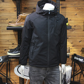 户外拉链设计男二棉连帽外套简约修身 休闲青年薄棉保暖防风棉衣