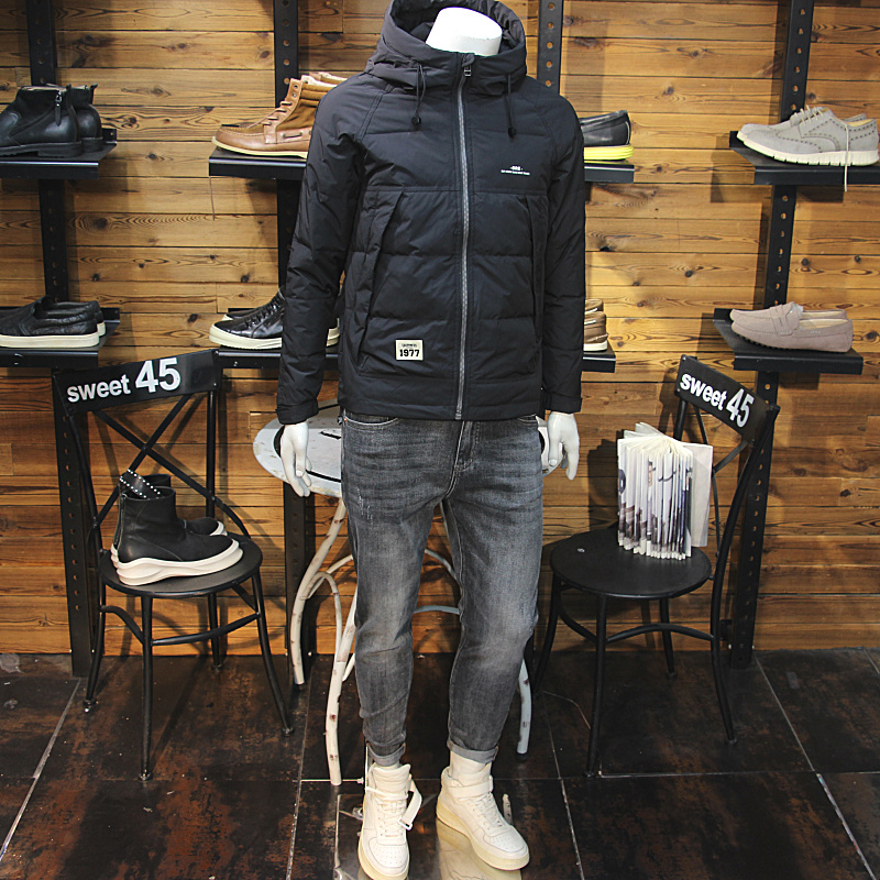 冬装男连帽羽绒服原创拉链大口袋时尚修身帅气青年保暖羽绒外套