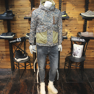 叶子花男加棉连帽外套冬季棉衣保暖棉服修身休闲帅气男二棉外套