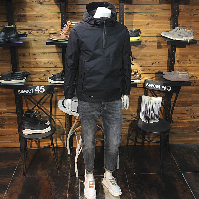 春秋男套头冲锋衣外套拉链设计青年防风户外连帽夹克冲锋衣