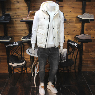 冬装男连帽羽绒马甲工装大口袋时尚青年修身休闲帅气保暖羽绒坎肩