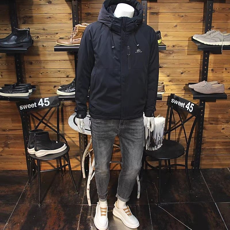 冬装男连帽羽绒服简约工装口袋青年修身休闲保暖羽绒夹克羽绒外套