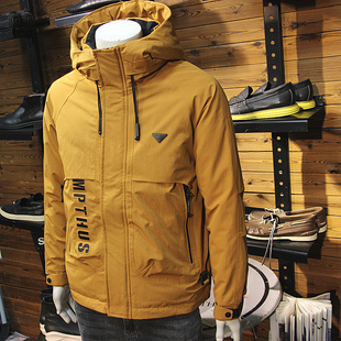 防风保暖冬季加厚连帽羽绒服男士拉链口袋时尚帅气冲锋衣羽绒服