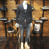 青年帅气休闲西装 秋季 修身 男格子西服简约时尚 外套春秋小西服 新款