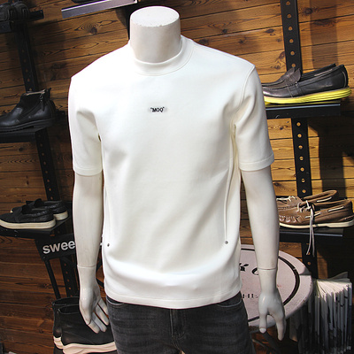 拼接设计秋冬男加厚短袖青年帅气修身百搭简约厚料重磅T恤