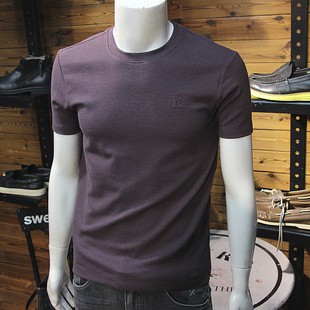 秋冬磨毛加厚男短袖 圆领青年厚料舒绒舒适T 简约立体钢印字母修身