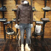 冬装 休闲青年保暖羽绒外套羽绒服夹克 男大拉链简约连帽羽绒服修身