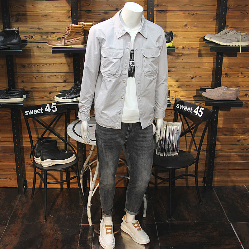 立体口袋设计春秋男翻领夹克时尚帅气青年修身百搭长袖外套上衣