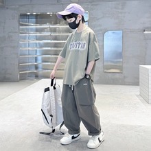 男童长裤套装中大儿童装夏季男孩运动痞帅气时髦潮酷短袖二件套装