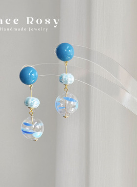 Lace无耳洞蚊香盘耳夹原创设计蓝色泡泡玻璃小众新品夏季小清新女