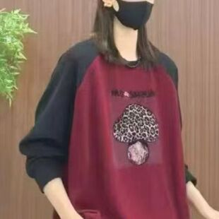圆领卫衣女长袖蘑菇印花内搭上衣可外穿打底衫