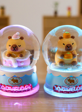 创意潮玩水豚的日常盲盒可爱卡皮发光水晶球桌面摆件学生礼物