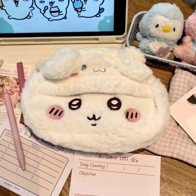 可爱文具盒chiikawa毛绒笔袋乌萨奇小八吉伊铅笔盒大容量收纳袋