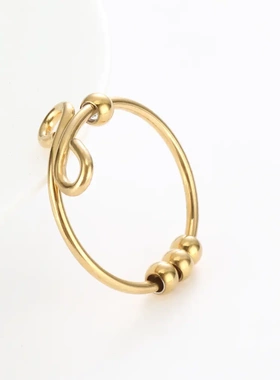 七彩串珠转动珠子戒指缓解焦虑饰品钛钢绕线指环减压正念配饰