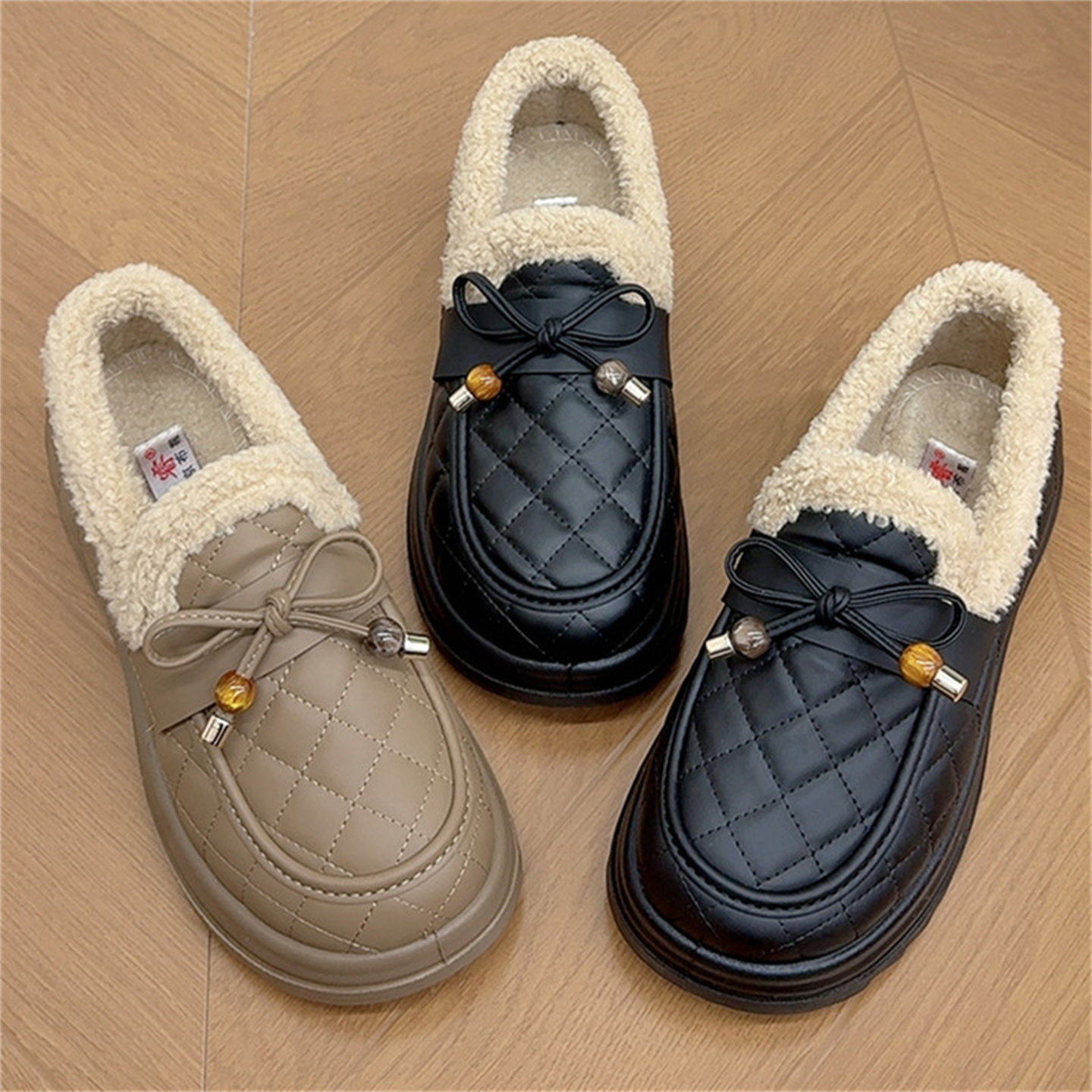 时尚皮革浅口豆豆鞋老北京冬季加绒女棉靴软底厚底外穿保暖毛毛鞋,女鞋,棉鞋,淘宝优惠券,粉丝福利购,淘宝优惠卷