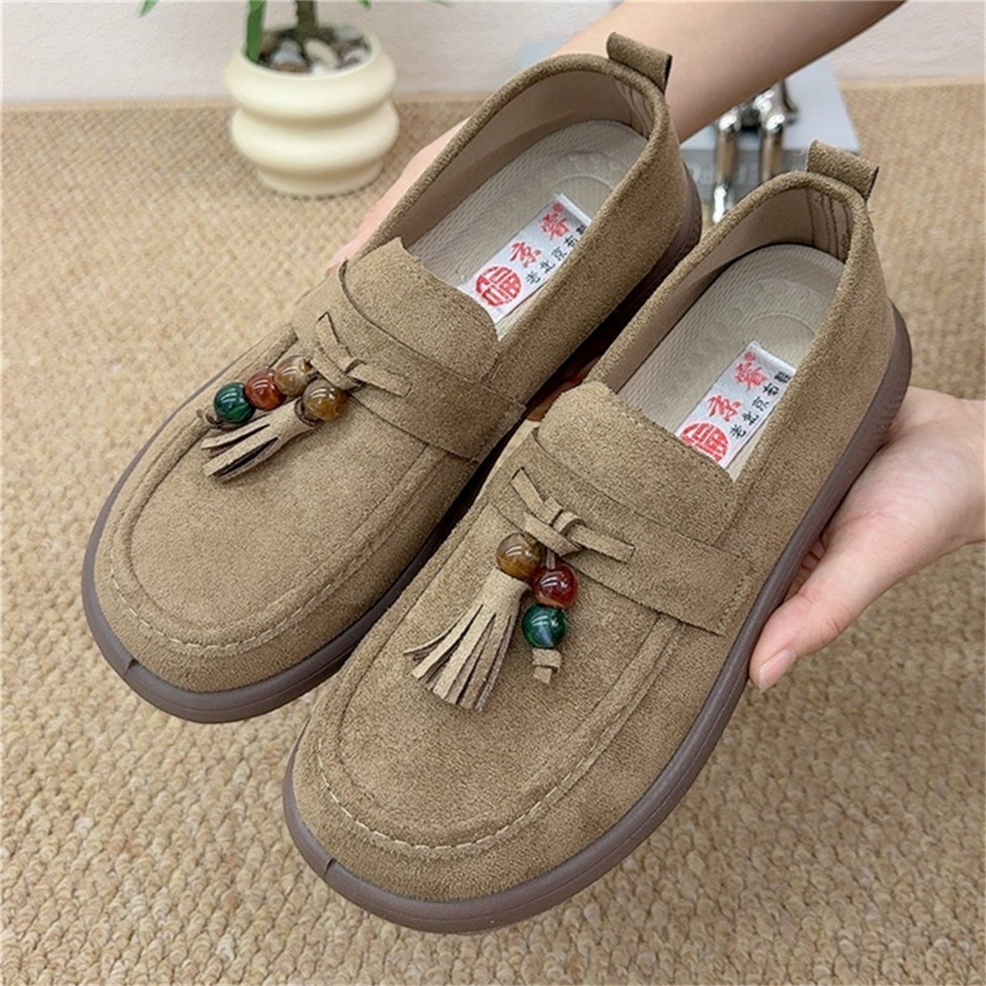 老北京布鞋流苏豆豆鞋女单鞋一脚蹬懒人鞋复古小瓢鞋软底休闲鞋,女鞋,传统布鞋,淘宝优惠券,粉丝福利购,淘宝优惠卷