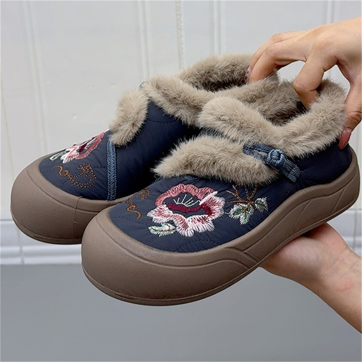 京睿加绒加厚民族风女棉鞋