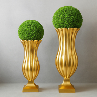 落地花瓶现代轻奢家居酒店样板房软装饰品玻璃钢仿古拉丝花器摆件