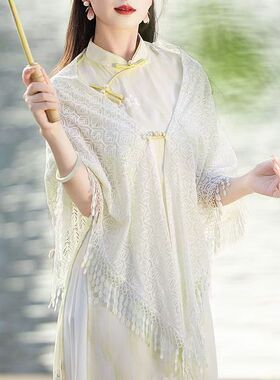 新中式国风白色冰丝雪纺开衫女