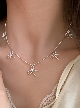 金属蝴蝶结流苏项链女小众复古个性简约百搭气质时尚颈链锁骨链