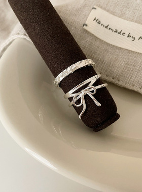 双层金色蝴蝶结开口戒指女小众轻奢高级感优雅个性百搭指环戒子