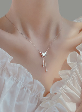超仙贝壳蝴蝶吊坠项链女韩国复古个性简约百搭气质时尚颈链锁骨链